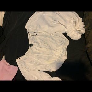 White off the shoulder crop top shirt kind of fancy and cute